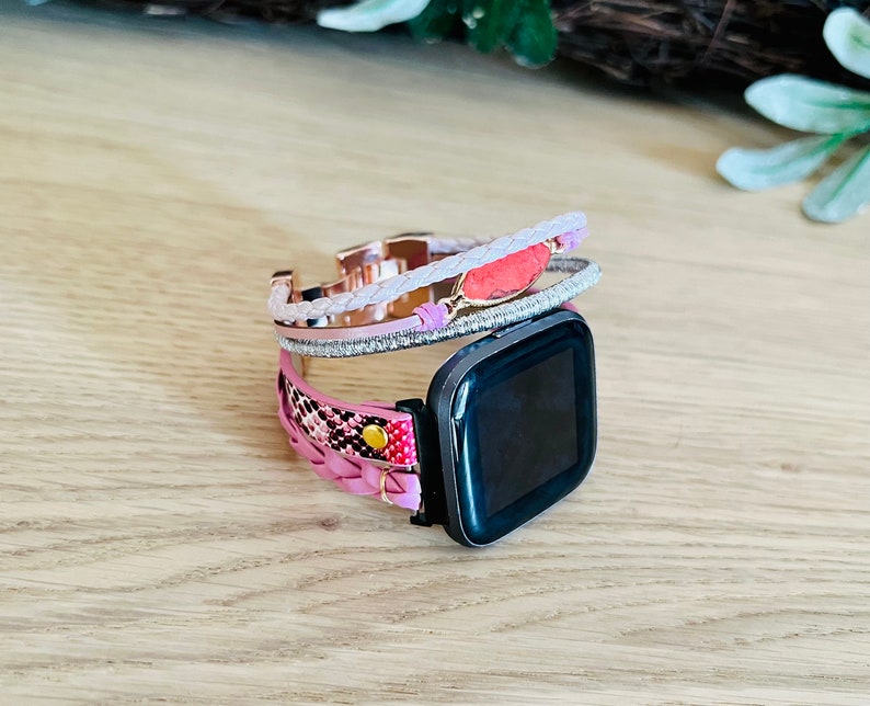 elegant chic replacement watch band for fitbit versa , versa 2, versa lite model. Multi layered wide cuff bracelet.