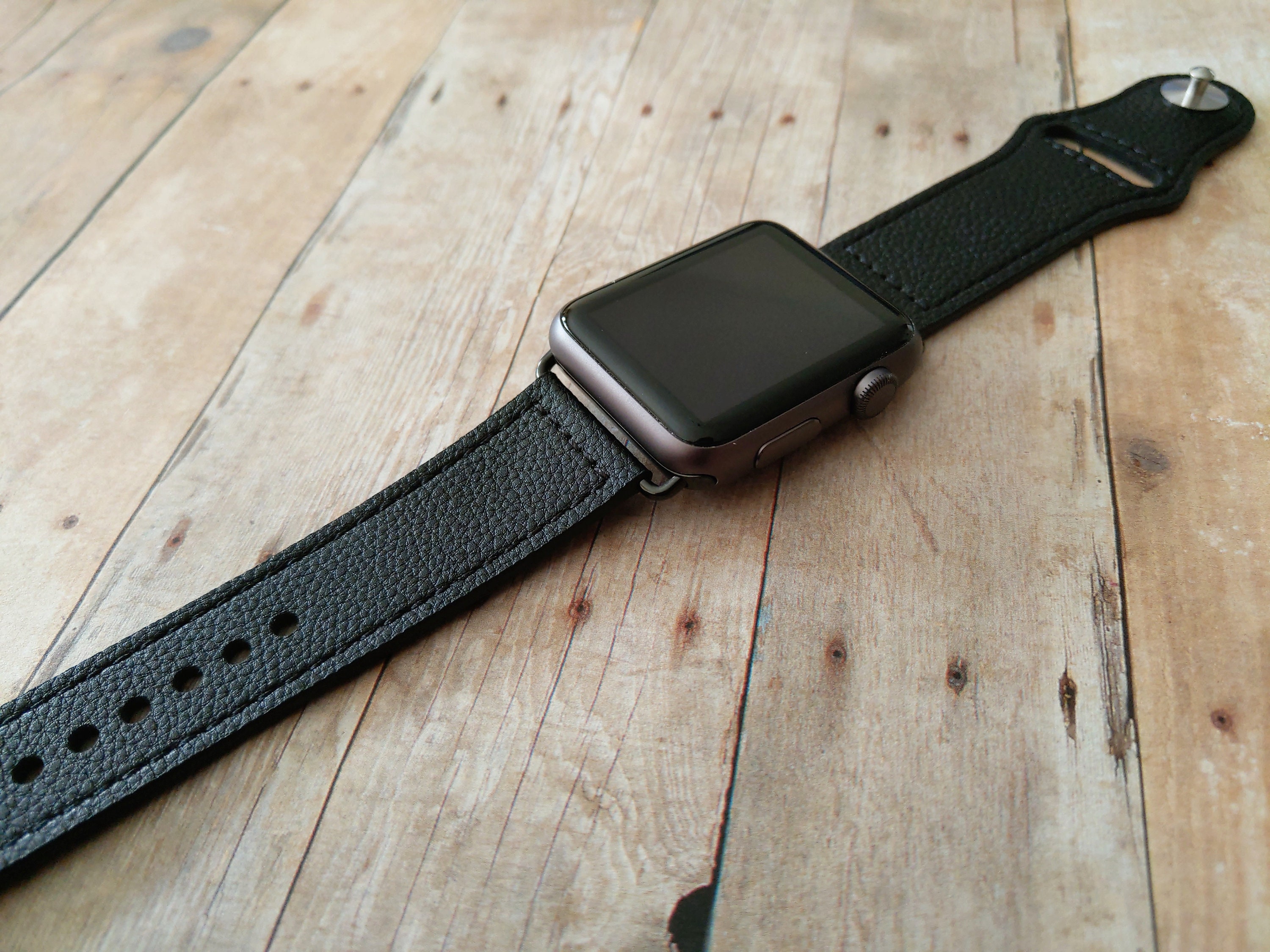 Black Leather Apple Watch Band 38 40 42 44mm Casual Dressy Etsy