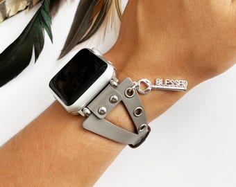 Punk geklonken leren Apple Watch-band: iWatch-armband hippie