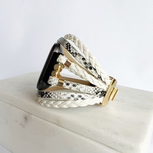Armband för Fitbit SENSE 2 och Versa 4, snyggt ormmönster-klockarmband i flera lager White/Gold