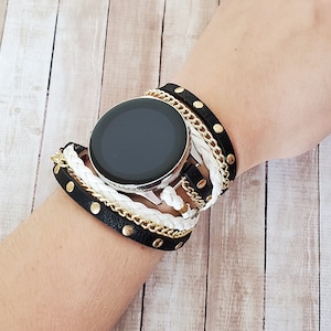 Fancy Unisex Boho Chic Samsung Galaxy Watch Band for Galaxy 6 5 4 2 Watch, Double Tone Riveted Wrap Bracelet for Samsung Galaxy Active 2/3