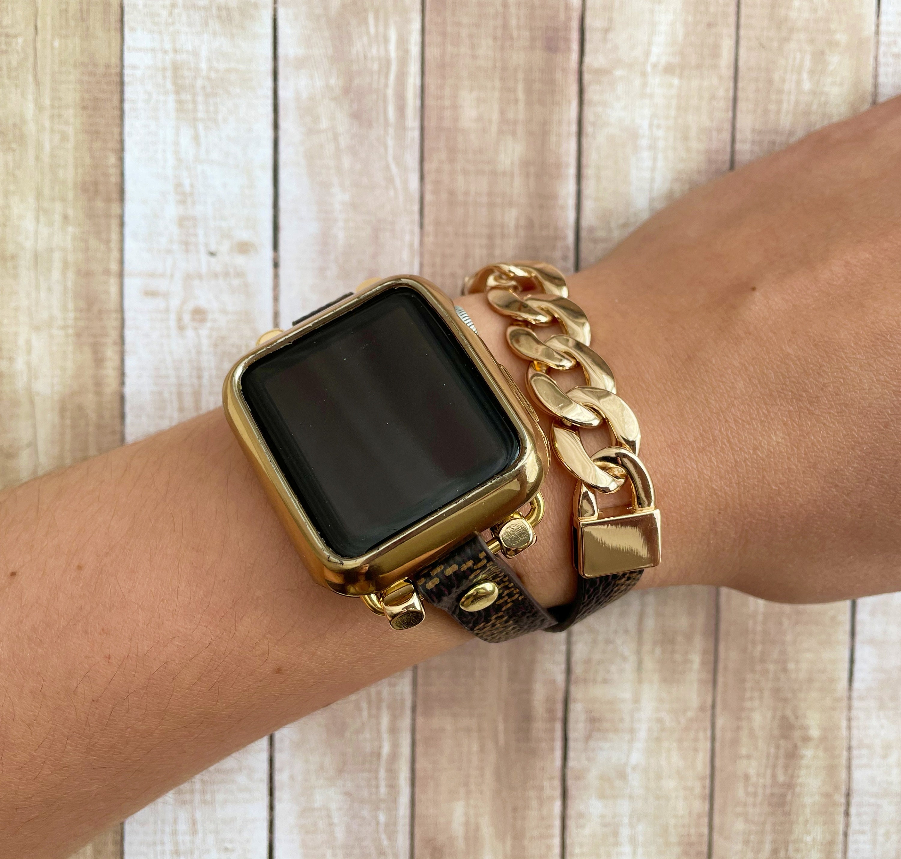 Mixed Leather Gold Chain Apple Watch Bracelet 38 40 41 42 44 