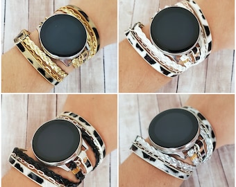 Garmin Venu Watch Band Leopard Print Chain Bracelet for Garmin Venu 2S 3S Garmin Venu 2 3 Wrap Bracelet Garmin Cuff Women Wrap Strap Gift