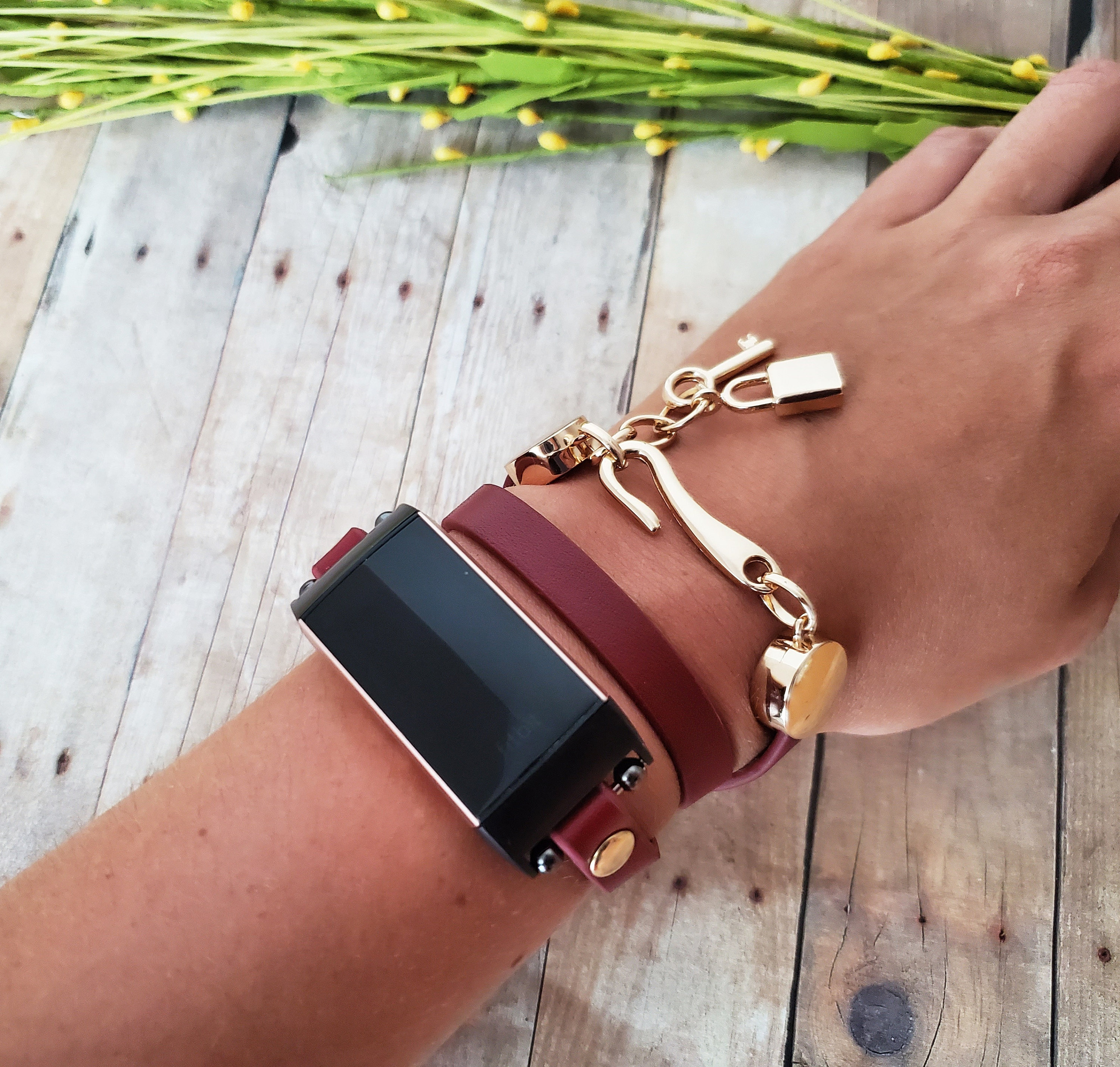 Soft Red Leather Charge 3 Band Vegan Leather -