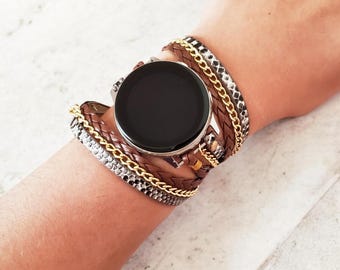 Veganistische leren horlogeband met gevlochten slangenprint: gouden kettingaccent, Google Pixel 1 2 3 (41 mm)