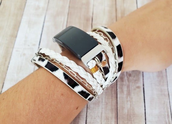 White Black Boho Chic Fitbit Inspire 2 Watch Band Inspire Silver Chain Wrap Bracelet  Fitbit Inspire HR Bracelet Luxury Fitbit Inspire Band 