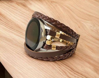 Bruine leren wikkelarmband voor Samsung Galaxy Watch 8: boho chic bandje