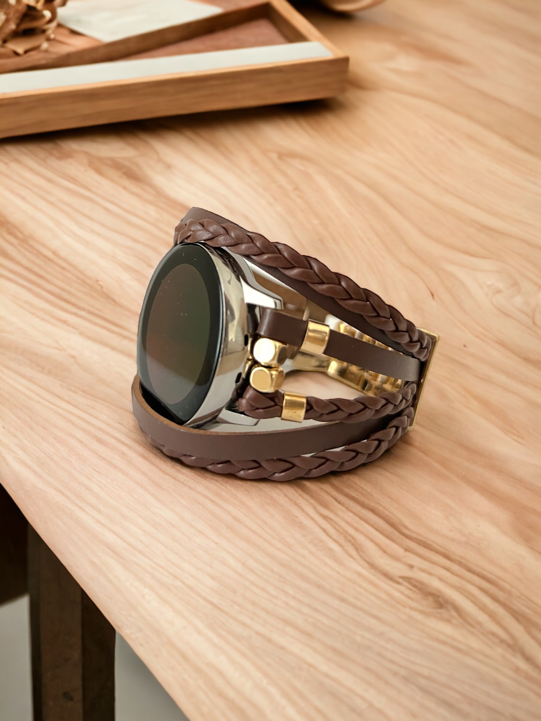 Brown Leather Wrap Bracelet for Samsung Galaxy Watch 8: Boho  display picture 3