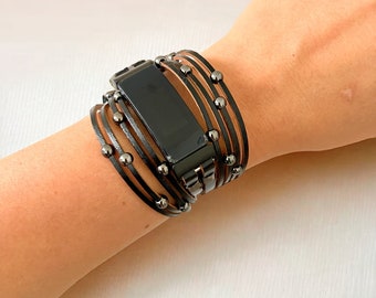Mokka Choco Boho Fitbit Inspire und HR Band Unisex Gold Vegan Leder Perlen Armband für Fitbit Inspire 2 Uhr bestes Geschenk für Sie