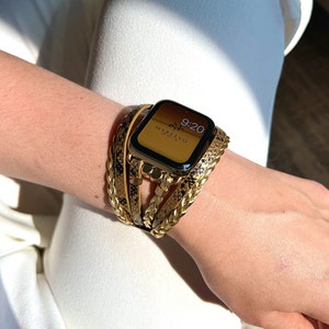Gold Boho Apple Watch Band 9 8 7 6 SE Ultra Ultra 2, Unisex Braided Bracelet fits iWatch 49 45 44 42 41 40 38mm Apple Watch Strap, Gift