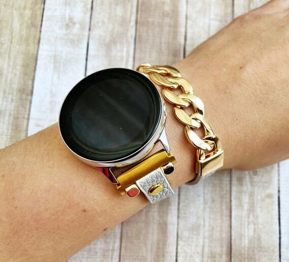 Samsung Galaxy Watch Band Samsung Galaxy Active Bracelet Strap Silver Vegan Leather Samsung Galaxy 3 4 Bracelet Band Galaxy 5 Pro Watch Band Etsy Canada