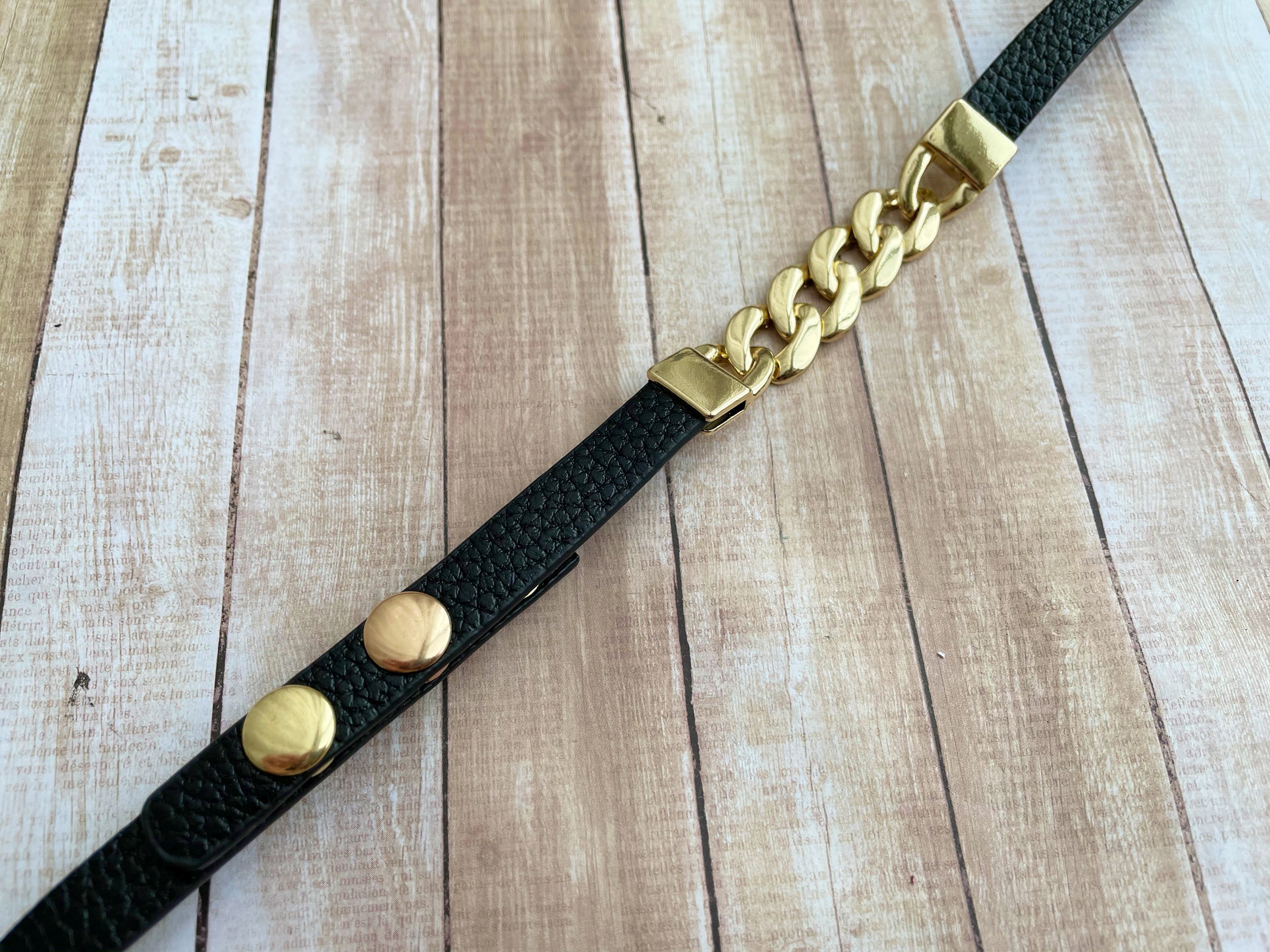 Gold Chain Link Bracelet Band for Apple Watch 38 40 41 42 44 45 Mm Handmade  Black Leather Wrap Bracelet for Iwatch 876543 SE Fashion Strap 