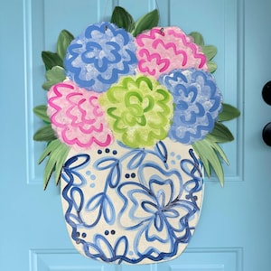 Hydrangea Door Hanger - Chinoserie Door Hanger - Blue & White Door Hanger -Personalized Door Hanger - Summer Door Hanger - Chinoiserie Decor