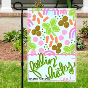 St Patricks Day Garden Flag - Feeling Lucky Garden Flag - St Pattys Garden Flag - Shamrock and rainbow Garden Flag
