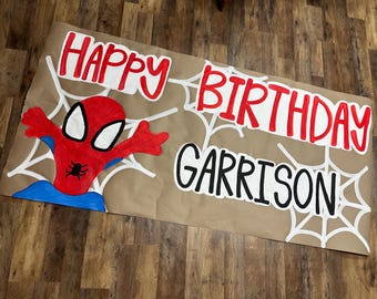 Handpainted Spiderman Birthday Banner - Custom Party Decor