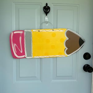 Personalized Teacher Door Hanger: 24-inch Wooden Pencil Decor