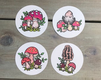 Merry Mushrooms Vinyl Sticker Collection, Mushroom Vinyl Sticker, Mushroom Artwork, Fungi Gift, Mushroom Art