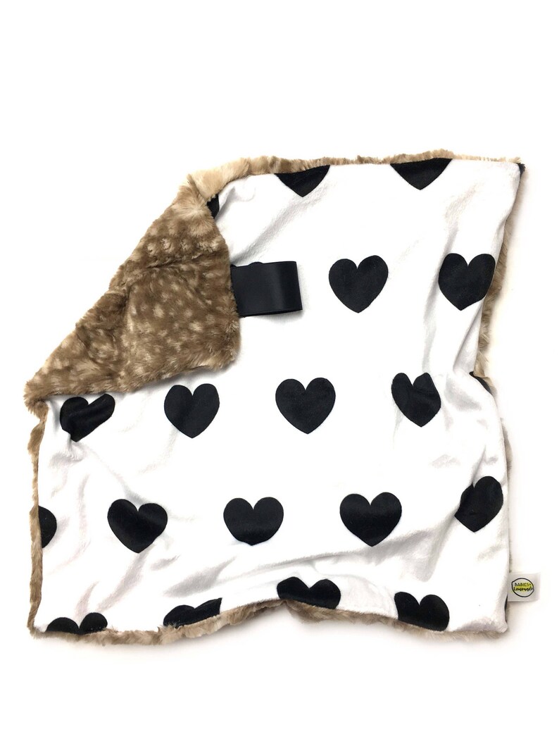 Black Hearts Lovey Heart Blanket READY TO SHIP Baby girl lovey Baby Blanket Baby Lovey Minky Blanket Baby Girl Small Soft Blanket