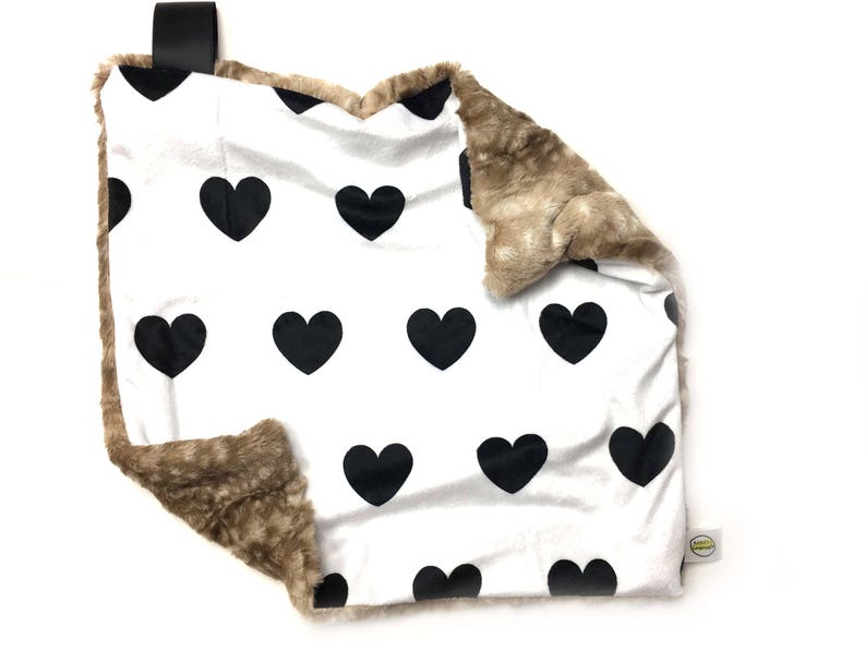 Black Hearts Lovey Heart Blanket READY TO SHIP Baby girl lovey Baby Blanket Baby Lovey Minky Blanket Baby Girl Small Soft Blanket