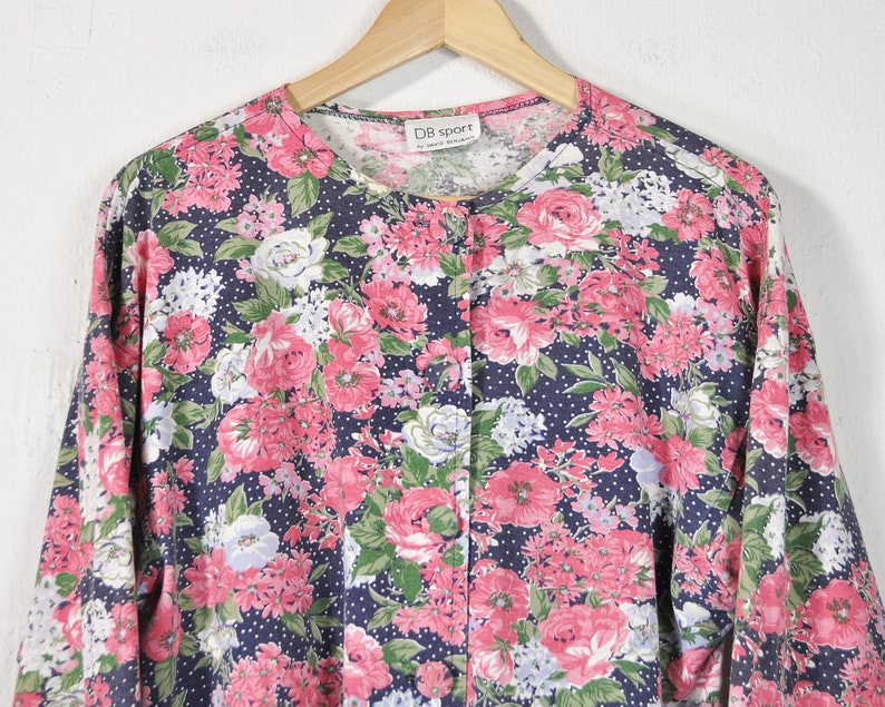 Floral Print Blouse Vintage 90s Pattern Top Classic Long Sleeve Button Down Up Shirt Loose Oversized Faded Distressed 90s Knit Blouse