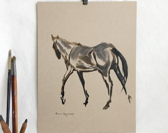 Horse Art/Original/Horse Sketch in Acrylic/9&quot;x12&quot;/Tone Sketch on Kraft Paper/Shay Roberts