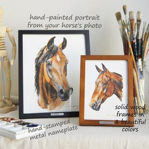 Custom Real Watercolor Portrait from Your Horse&#39;s Photo w/ Solid Wood Personalized Frame/5&quot;x7”/8&quot;x10/Original Watercolor Painting/Horse Gift
