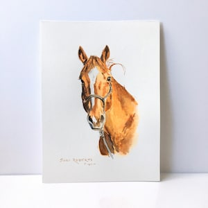 5x7customwatercolorhorseportraitpaintingofchestnuthorseonheavyweghtartpaperartworkbyshayroberts