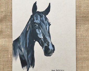 Horse Art/Original/Horse Sketch in Acrylic/9"x12"/Tone Sketch on Kraft Paper/Shay Roberts