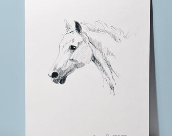 Horse Portrait Custom Sketch/5"x7" Pencil Sketch/Graphite Art/Horse Gift