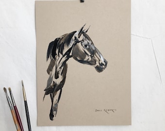 Horse Art/Original/Horse Sketch in Acrylic/9&quot;x12&quot;/Tone Sketch on Kraft Paper/Shay Roberts