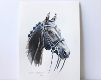 Horse Portrait/Watercolor Custom Commissioned Portrait/5&quot;x7”/8&quot;x10/Watercolor Painting/Horse Gift