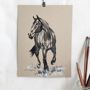 Arte del cavallo/Originale/Schizzo di cavallo in acrilico/9"x12"/Schizzo tonale su carta Kraft/Shay Roberts