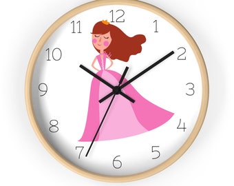 Princess Wall Clock for Children - Kids' Playroom, Childrens' Bedroom, Baby Nursery - Pink Princess