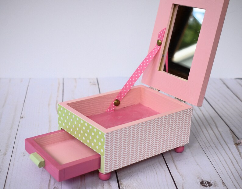 Wooden Jewelry Box With Mirror and One Pull Out Drawer Etsy