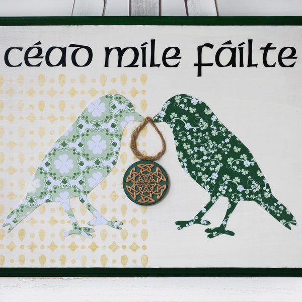 Wooden Irish Welcome Plaque "Cead Mile Failte", Irish Decor for Home or Office