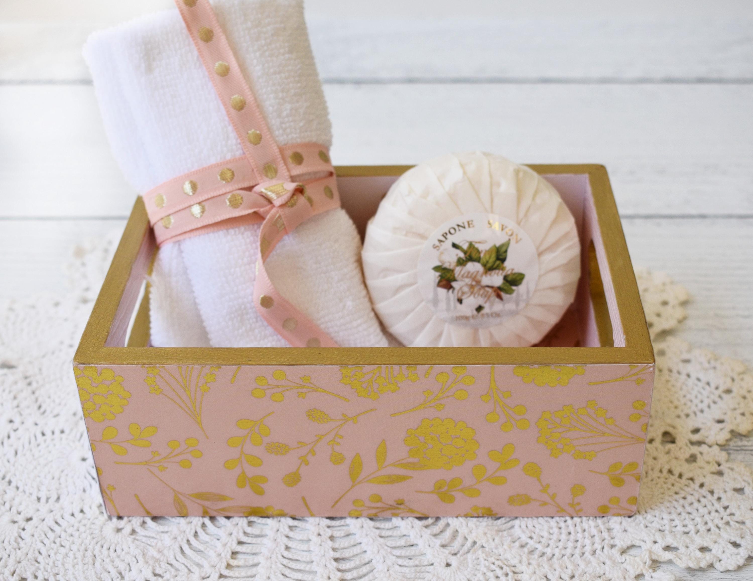 Pink and Gold Decoupage Wooden Mini Crate: Decorative Storage Box