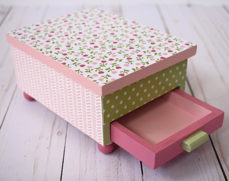 Wooden Jewelry Box With Mirror and One Pull Out Drawer Etsy