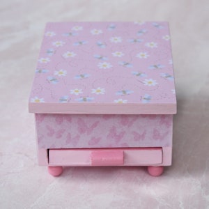 Small Wooden Decoupage Jewelry Box with Mirror and Pull Out Drawer