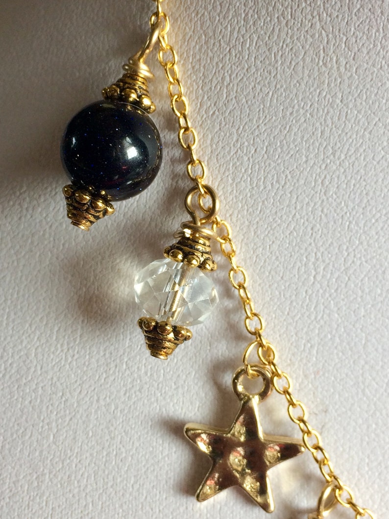 Moon Star Necklace With Real Austria Crystal and dark Blue Sandstone