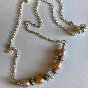 Herkimer Diamond and Purple Fresh Water Pearl Necklace