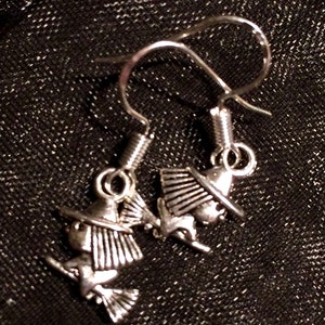 Halloween 3DLittle Witch cute Silver Earrings short Dangles