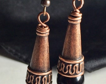 Antique  Style Black Onyx Dangle Earrings  Teardrop  Shape