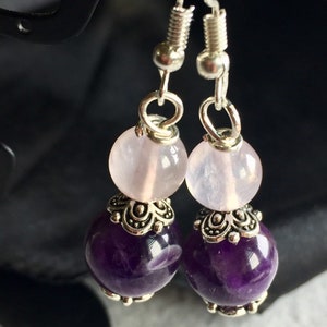 Amethyst ,Rose Quartz Earrings1" Stone Dangles