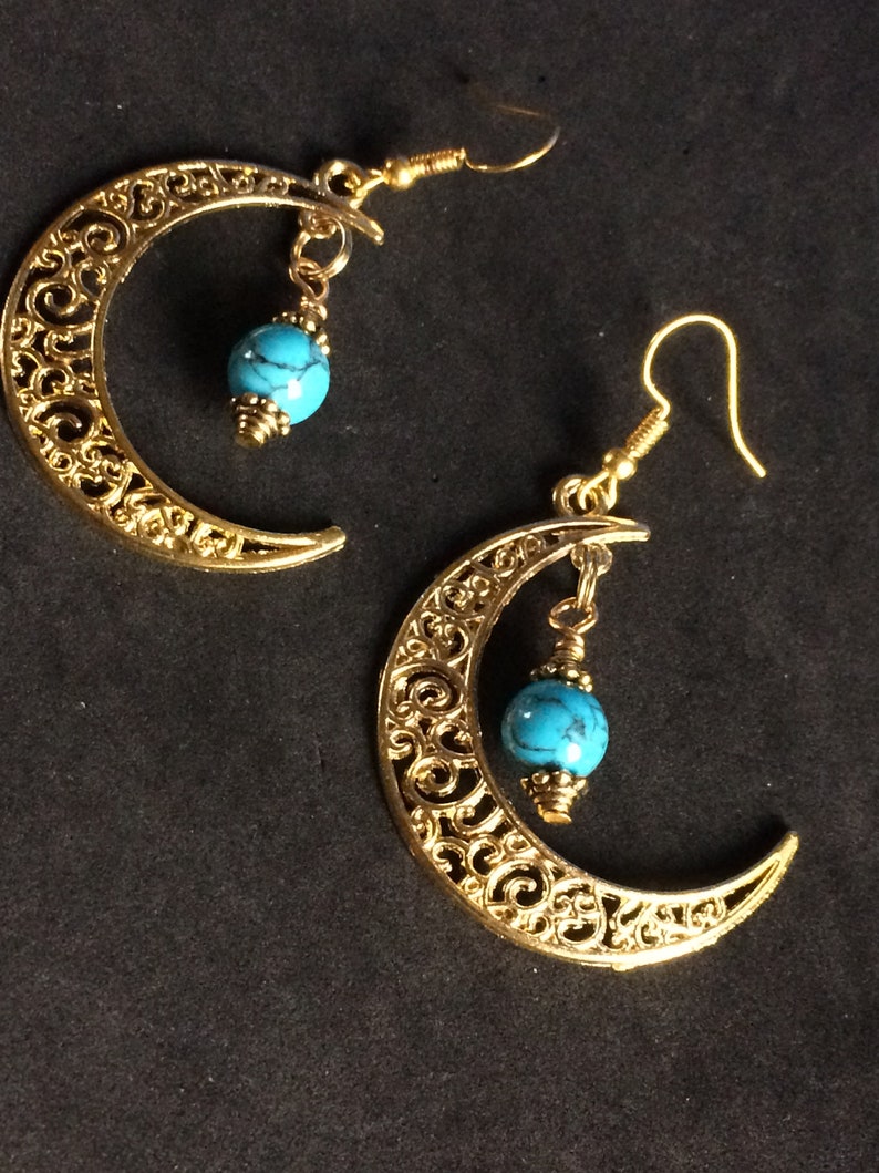 Crescent Moon Earrings with Blue Howlite Stone
