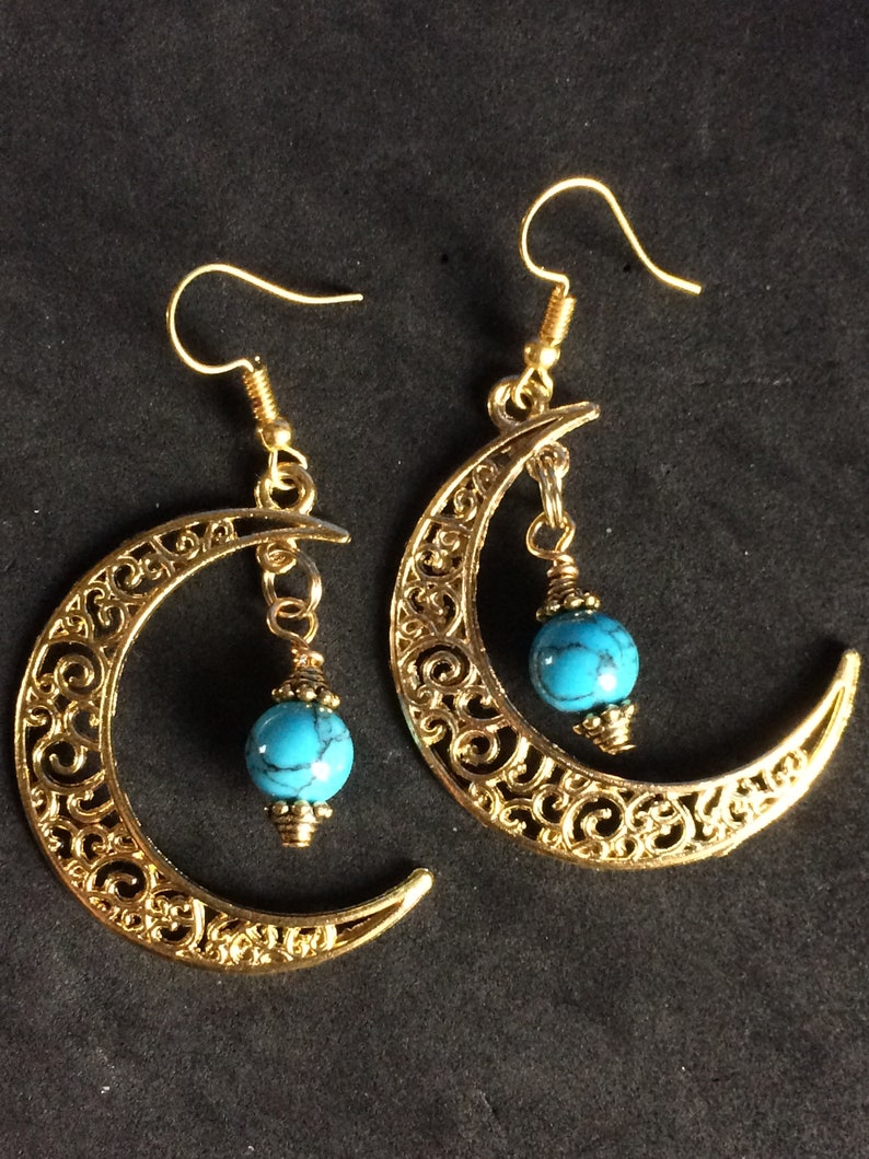 Crescent Moon Earrings with Blue Howlite Stone