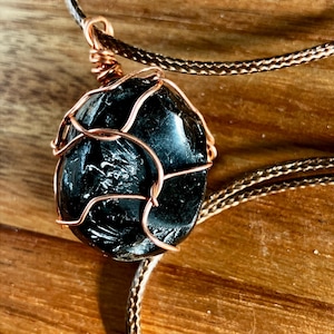 Apache Tear Crystal Stone Pendant Necklace on adjustable Rope.