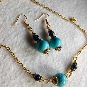 Howlite Turquoise Jewelry Set with snowflake Obsidian