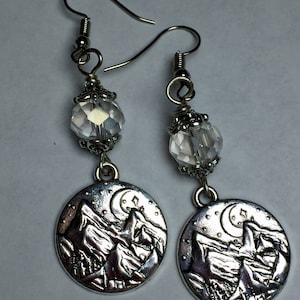 Mountain Land Dangle Charm Earrings with Austria Crystal on Stainless Steel Hook