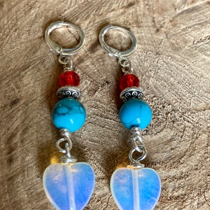 Heart Opalite Dangle Earrings with Turquoise Bead