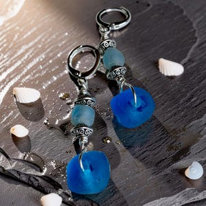 Handcrafted Blue Java Glass Dangle Earrings | Boho Coastal Beach Style